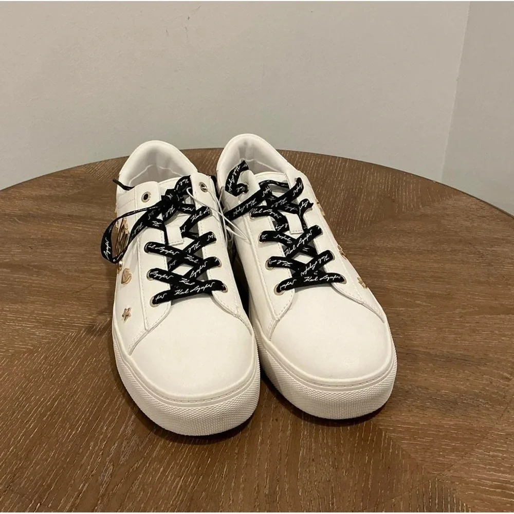 KARL LAGERFELD PARIS Cammy Lace Up White Sneakers